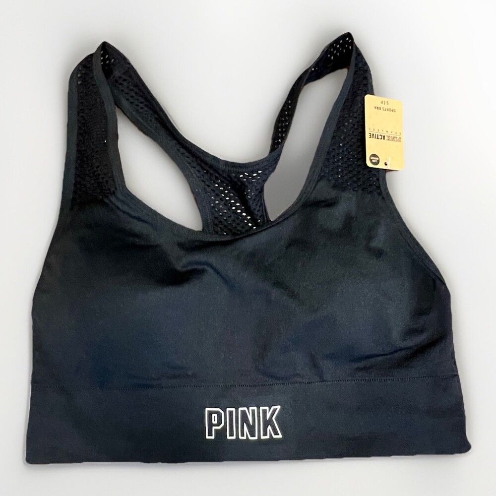 Victorias Secret PINK Active Sports Bra Seamless Lightly Lined Black Size Small